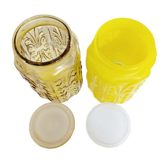 Vintage 1972 Imperial Glass Yellow & Amber Atterbury Scroll Show Off Jars - Picture 5 of 9